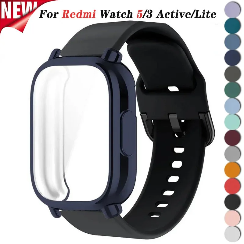 เคสป้องกัน + สายซิลิโคนสําหรับ Xiaomi Redmi Watch 5 active/5 Lite เต็มหน้าจอ TPU Soft Shell และ Breathable Sport Band