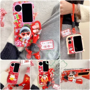 ใหม่ เคสโทรศัพท์มือถือ ซิลิโคนนิ่ม กันกระแทก พร้อมสายคล้อง จี้การ์ตูน สีแดง สําหรับ OPPO Find N3 N2
