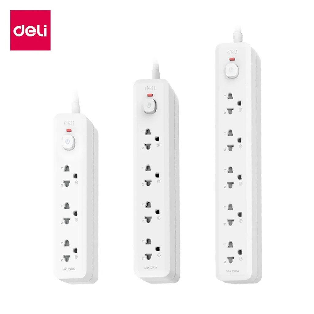 Deli ปลั๊กไฟ ปลั๊กพ่วง 10A 2300W มี มอก. สายยาว 3/5เมตร วัสดุทนไฟ750องศา รับประกัน3ปี Power Socket