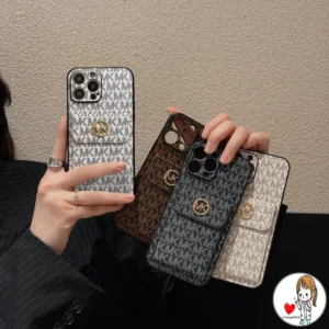 เคสโทรศัพท์มือถือหนัง PU ฝาพับแม่เหล็ก ลายตัวอักษร MK 3D พร้อมช่องใส่บัตร สําหรับ iPhone 15 14 13 12 11 Pro Max
