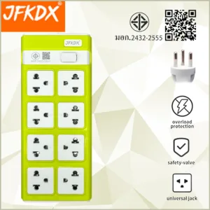JFKDX ปลั๊กไฟ 8  รู  3  5 และ 8 เมตร ตรงตามมาตรฐาน  มอก. คุณภาพดี กำลังไฟ 10A 2500W ปลั๊กไฟ มอก