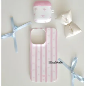 เคสโบว์สีชมพูอ่อนโยน Ins เกาหลีสําหรับ iphone16/15pro/14promax /13/12/11 เคสโทรศัพท์แบบแข็ง