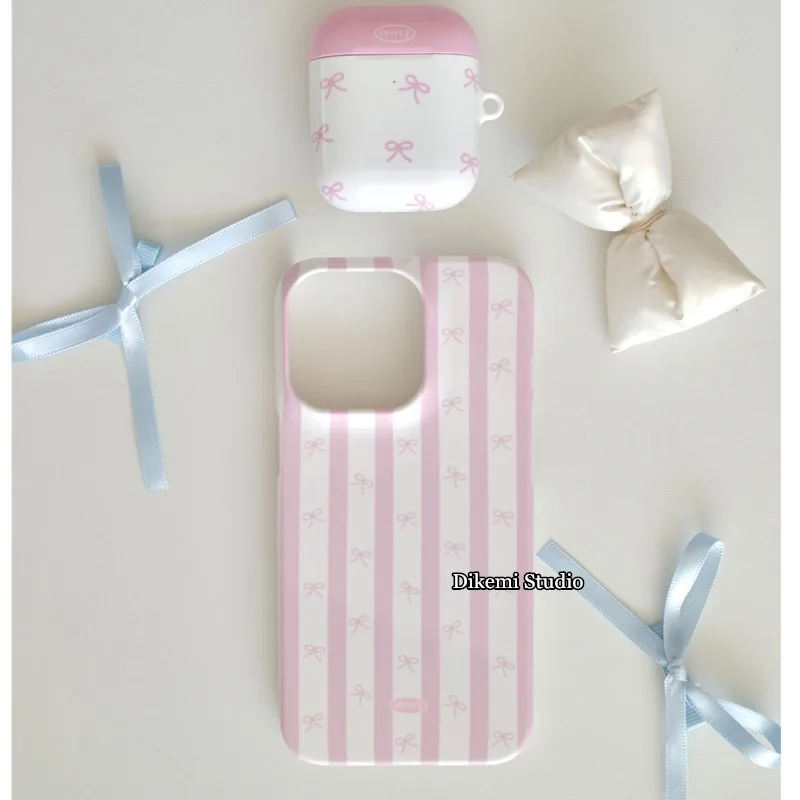 เคสโบว์สีชมพูอ่อนโยน Ins เกาหลีสําหรับ iphone16/15pro/14promax /13/12/11 เคสโทรศัพท์แบบแข็ง