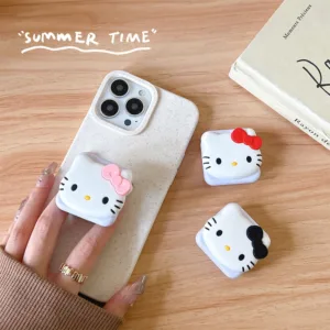 แหวนติดโทรศัพท์มือถือ แบบเรียบ ลายการ์ตูนคิตตี้ สีเงิน