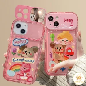 [ส่วนลด]กระจกแต่งหน้ารูปสุนัขลายกราฟิตีสีชมพูเคส ไอโฟน 11 For iPhone 11 12 13 14 15 Pro MAX X XS XR XS 6 7 8 Plus SE2020