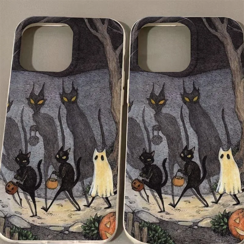 เคสโทรศัพท์มือถือแบบนิ่ม กันกระแทก ลายแมวดําเข้ม สําหรับ Apple 14promax 11 12 13 15pro