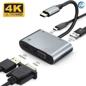 4in1 อะแดปเตอร์แปลง Type-C USB 3.1 to HDMI+VGA+USB3.0+PD adapter
