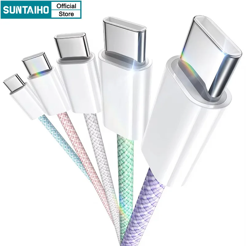 Suntaiho USB C ถึง Type C iPhone Android Fast Charging Candy สายเคเบิลข้อมูลทอสีประเภท C สําหรับ 15 16