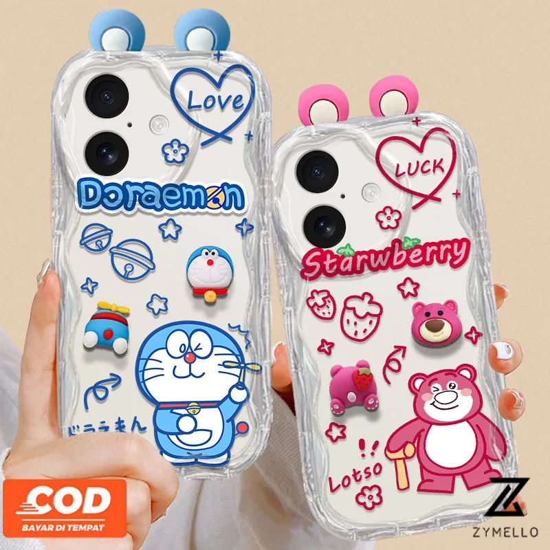 Case สำหรับ Samsung A35 A55 A05 a05s A06 A03 A16 A12 A52 A54 A24 A13 A14 A20 A23 s24fe A34 A50 A51 A73 s22ultra s23fe s23ultra การ์ตูน3D โดราเอมอนสตรอเบอร์รี่หมี EA