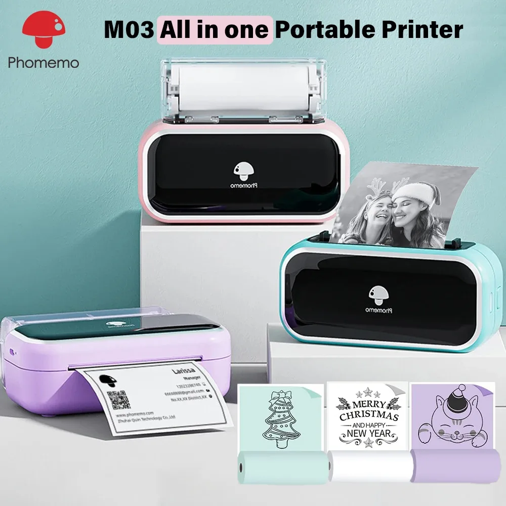 Phomemo M03 เครื่องปริ้นพกพา เครื่องพิมพ์สติ๊กเกอร์ พิมพ์ที่อยู่ รูปภาพ