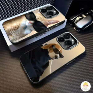 แว่นตากันแดดน่ารักแมวและสุนัขน่ารักลูกแมวชุบโลหะปลอกเลนส์ iPhone 11 12 15 14 13 Pro Max X XS XR MAX 6 8 7 Plus SE 2020