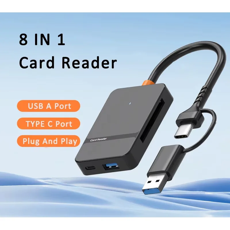 มัลติฟังก์ชั่น USB 3.0/Type-C 8 in 1 เครื่องอ่านการ์ด CF/XD/TF/SD/MS การ์ด OTG วัสดุ ABS สําหรับคอมพิวเตอร์โทรศัพท์มือถือ