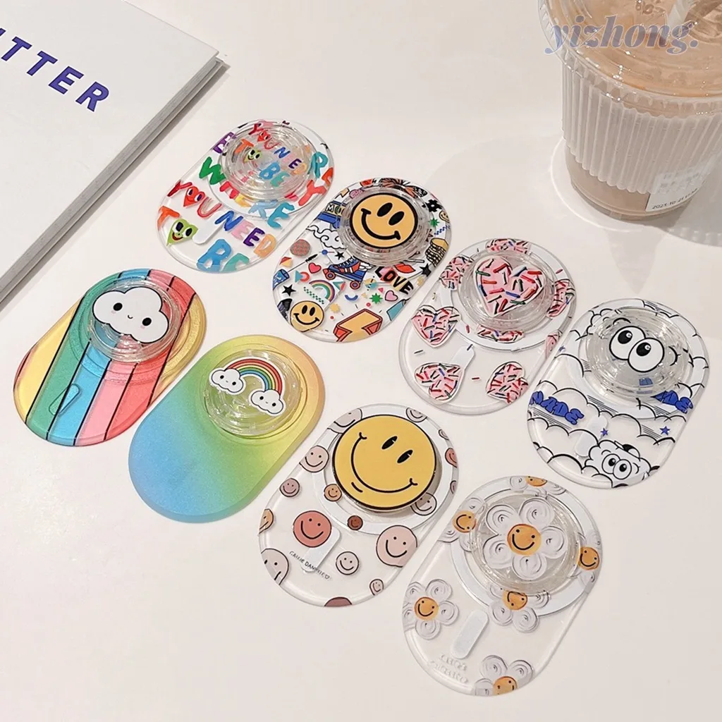 ขาตั้งโทรศัพท์มือถือ PC แบบแม่เหล็ก ลายหน้ายิ้ม สีรุ้ง พับได้ กันตก สําหรับแท็บเล็ต โทรศัพท์มือถือ