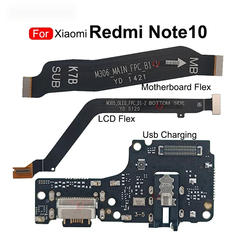 อะไหล่เมนบอร์ดไมโครโฟน พอร์ตชาร์จ USB และสายเคเบิ้ลอ่อน LCD สําหรับ Redmi Note 10 Redmi Note 10S Poco M5S