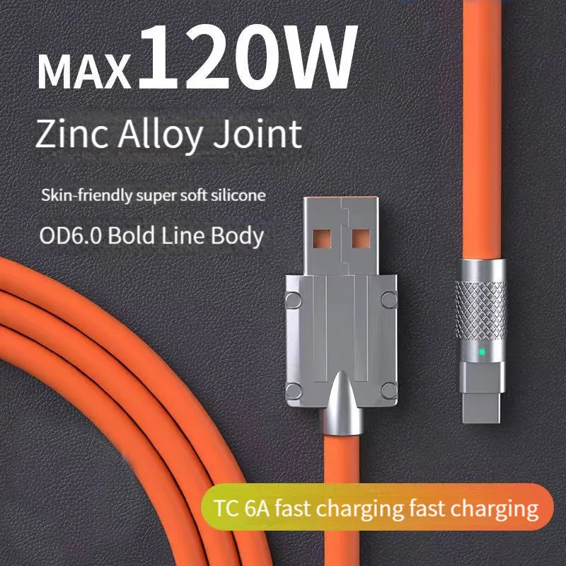 2 เมตร 120W 6A สายชาร์จเร็ว PD 30W Type-C เป็น L ชาร์จเร็ว มัลติฟังก์ชั่น Type-C ซิลิโคนเหลว ซุปเปอร์เคเบิล สายซิงค์USB