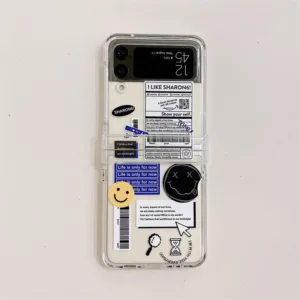 แท็กรอยยิ้มสีเหลือง Samsung Case กรณีโทรศัพท์โปร่งใส เปลือกแข็งแบบถอดได้ สำหรับ Samsung Z Flip 3/4/5