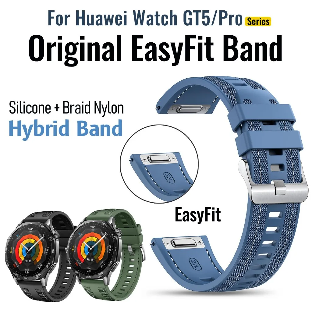 Original Design EasyFitซิลิโคนไนลอนสําหรับนาฬิกาHuawei GT5 Pro 46 มม.42 มม.สายนาฬิกากีฬาHybrid Braidทอสายคล้องคอพร้อมปุ่มสําหรับHuaweiนาฬิกา 4 GT4 46 มม.GT3 Pro