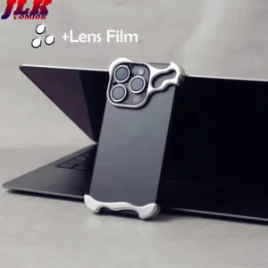 [JLK] Luxury Irregular Aluminum Alloy Bumper Phone Case for IPhone 13 14 15 Pro Max with Lens Film Protection Bare Metal Shockproof Cover