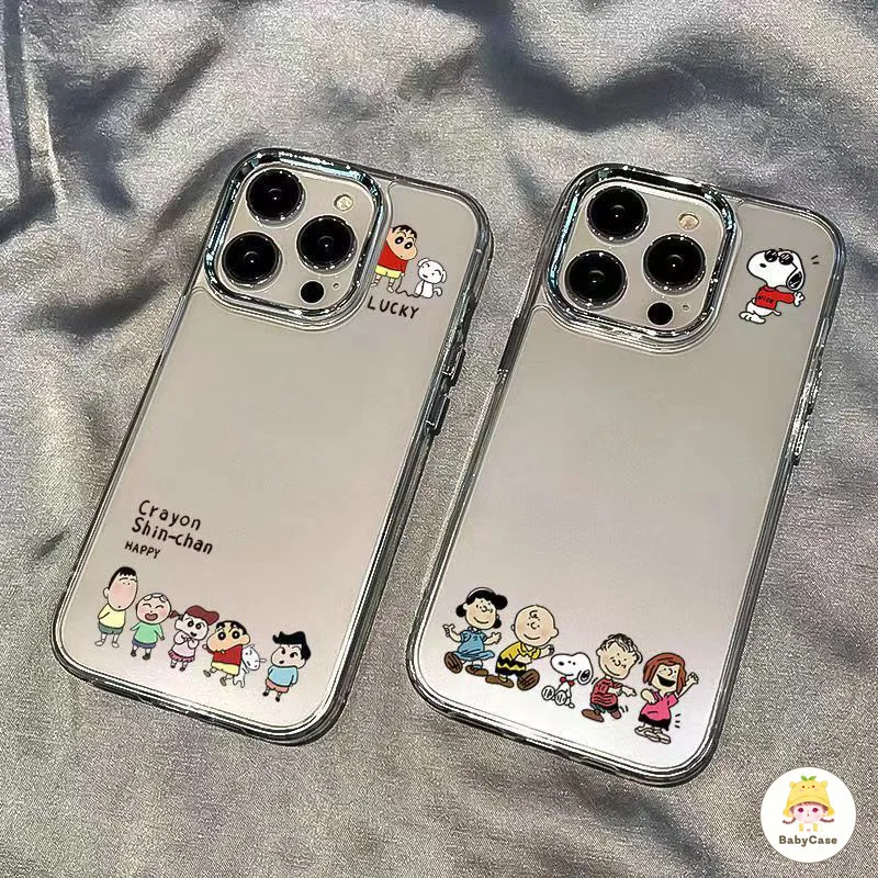 การ์ตูนน่ารักสนูปปี้เครยอนชินจังเคสโทรศัพท์สำหรับ IPhone 11 15 13 12 14 Pro Max 7Plus XR 8Plus 7 8 X XS Max SE