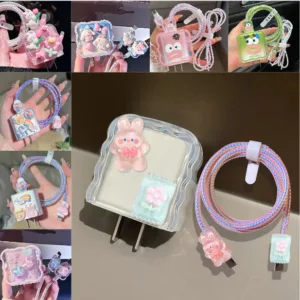 ชุดถนอมสายชาร์สำหรับ ไอโฟน ชุดเเต่งสาย สำหรับ สายชาร์จ 20วัต เคสหัวชาร์จ Adapter 20w กันสายหัก ลายการ์ตูน