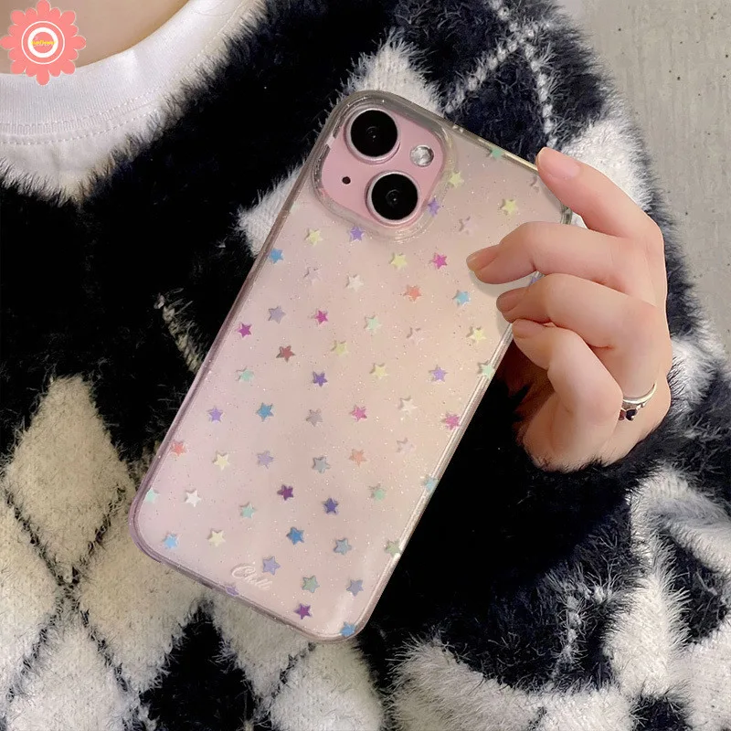 แฟชั่นสร้างสรรค์สีสันประกายดาวสร้อยข้อมือสําหรับiphone 16 15 11 14 13 12 Pro Max 7Plus 15 14 8 7 6s Plus X XR XS Max SE 2020 Luxury Glitter Powder Soft Case