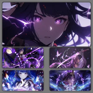 Raiden Shogun Genshin Impact Mousepad ขนาดใหญ่สําหรับเล่นเกม Compute Gamer PC คีย์บอร์ดเมาส์