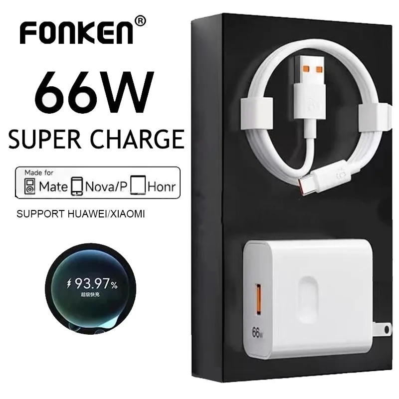 Fonken PD66W อะแดปเตอร์ชาร์จเร็ว USB Type-C 6A สําหรับ Xiaomi Huawei OPPO