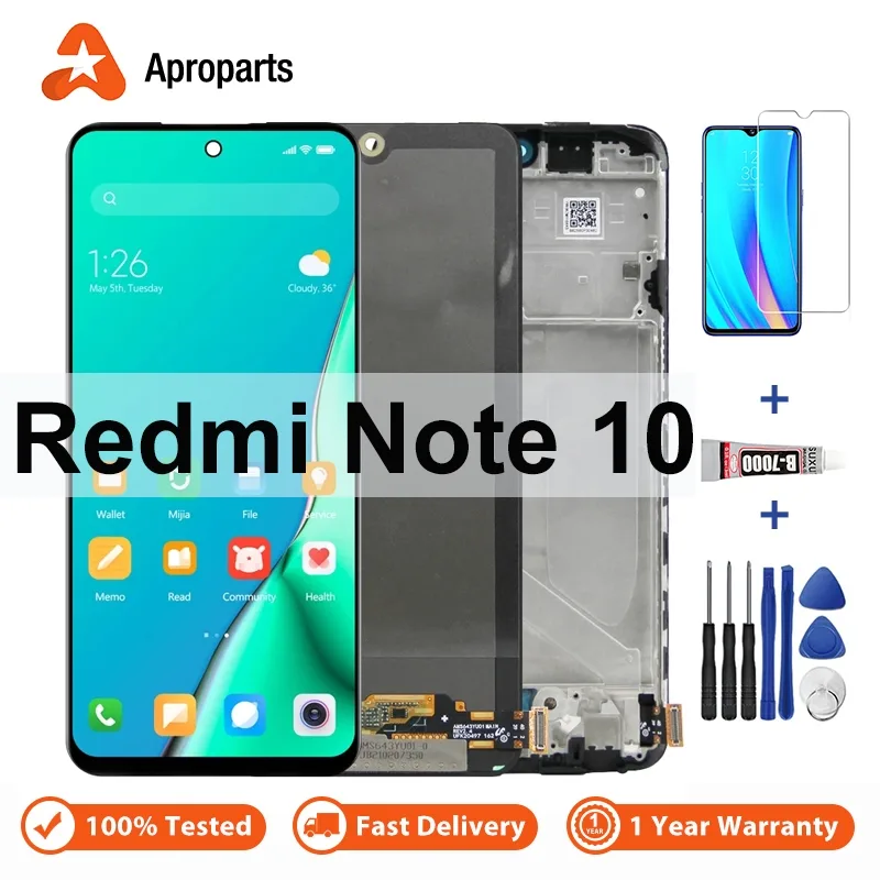 หน้าจอแสดงผลสัมผัสดิจิทัล LCD พร้อมกรอบ สําหรับ Xiaomi Redmi Note 10 M2101K7AI M2101K7AG Note10 4G