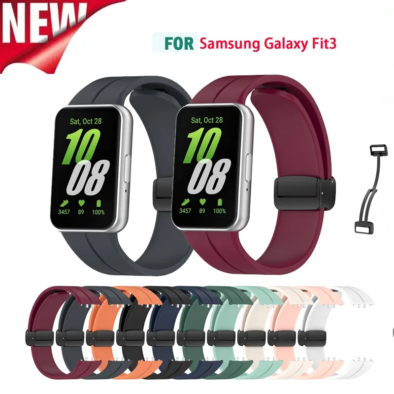 สายนาฬิกาข้อมือซิลิโคน หัวเข็มขัดแม่เหล็ก แบบนิ่ม สีแคนดี้ สําหรับ Samsung Galaxy Fit3 Fit 3 SM-R390