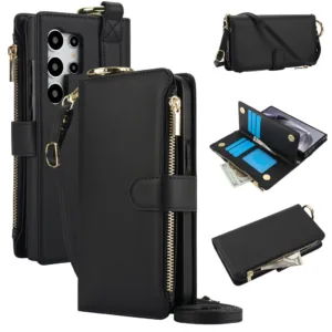 เคสโทรศัพท์ เคส SAMSUNG การ์ดสําหรับsamsung S24 Ultraพร้อมสายคล้องเคสโทรศัพท์กระเป๋าใส่เหรียญกรณีหนังพร้อมผู้ถือบัตรสําหรับSamsung Galaxy S25 Ultra S24 Plus S23 Ultra S22 Plus S21 FE S21 Ultra S25U Note20 Ultra Cover