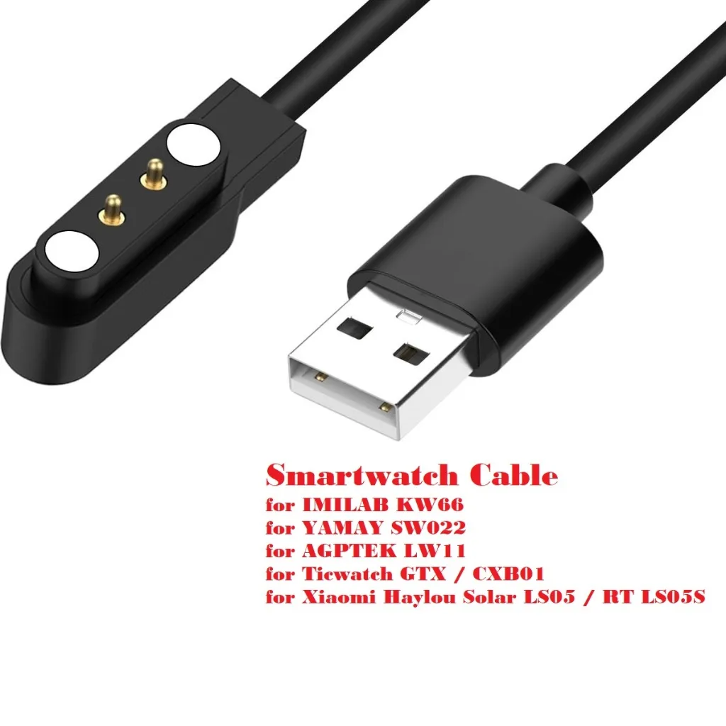 Magnetic Charger สําหรับ YAMAY SW022 สําหรับ AGPTEK LW11 สําหรับ Ticwatch GTX สําหรับ Xiaomi Haylou พลังงานแสงอาทิตย์ LS05/RT LS05S สําหรับ IMILAB KW66 สายชาร์จ USB อุปกรณ์เสริม Smartwatch