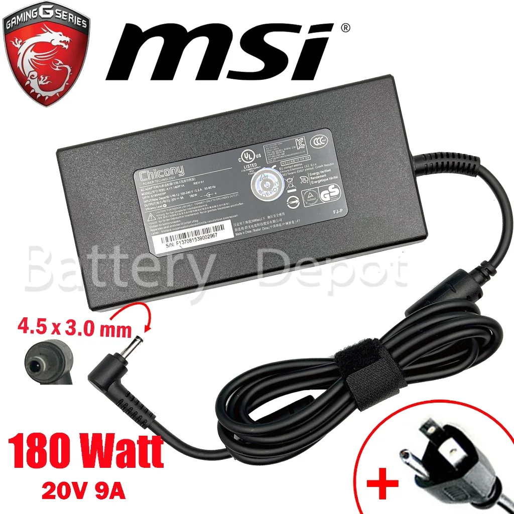 MSI AC Adapter ของแท้ 19.5V/9.23A 180W หัวขนาด 4.5*3.0mm สายชาร์จ MSI Chicony A17-180P4B อะแดปเตอร์
