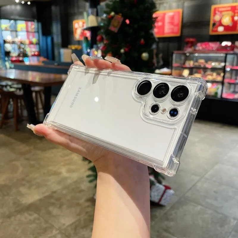 เคสโทรศัพท์มือถืออะคริลิคใส แบบแข็ง กันกระแทก พร้อมฟิล์มเลนส์ สําหรับ Samsung Galaxy S24 Ultra S23 FE S22 S23 Ultra Plus