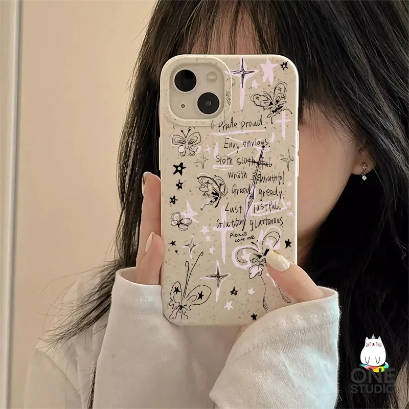 Centechia เคสโทรศัพท์มือถือหนา กันกระแทก ลายการ์ตูนกราฟฟิตี้น่ารัก สําหรับ iPhone 15plus 15 14 13Mini 12 11 Pro Max X Xr XsMax XS 8 7 Plus SE 2020