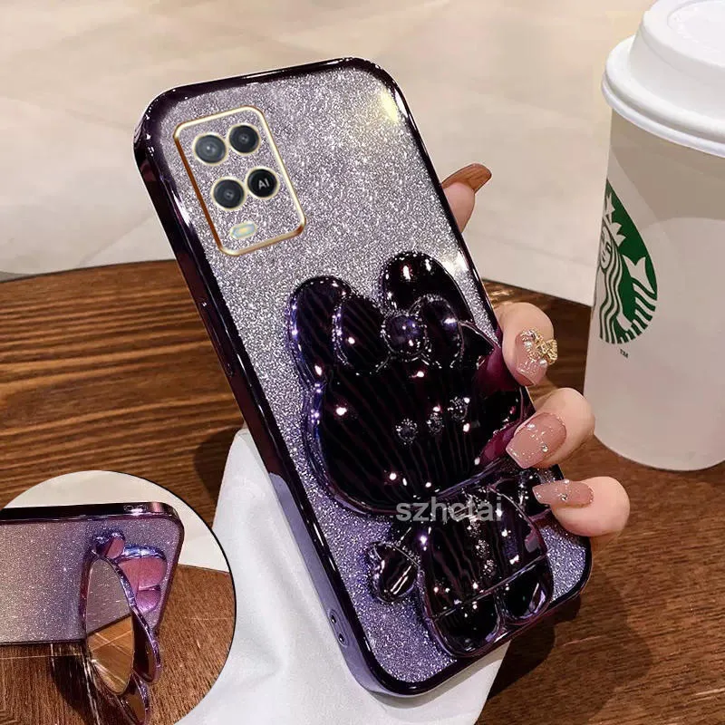 เคส oppo a54 กลิตเตอร์ วิบวับ ชุบไฟฟ้า ขอบตรง แมวน่ารัก ขาตั้ง เคสโทรศัพท์ เลนส์เต็มรูปแบบ เคสนิ่ม oppo a54