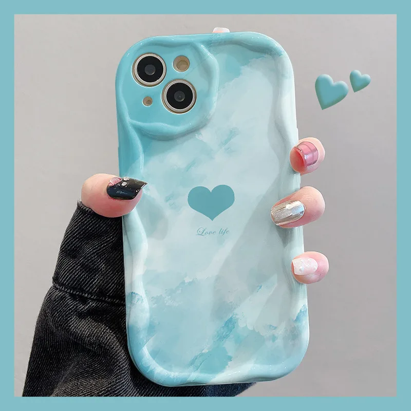 เคสไอโฟน FOR IPHONE 11 14 PRO iPhone 11 13 12Pro MAX X XS XR XSMAX 6 7 8 Plus หัวใจรักสีฟ้า ซิลิก้าเจล เคส Phone Case