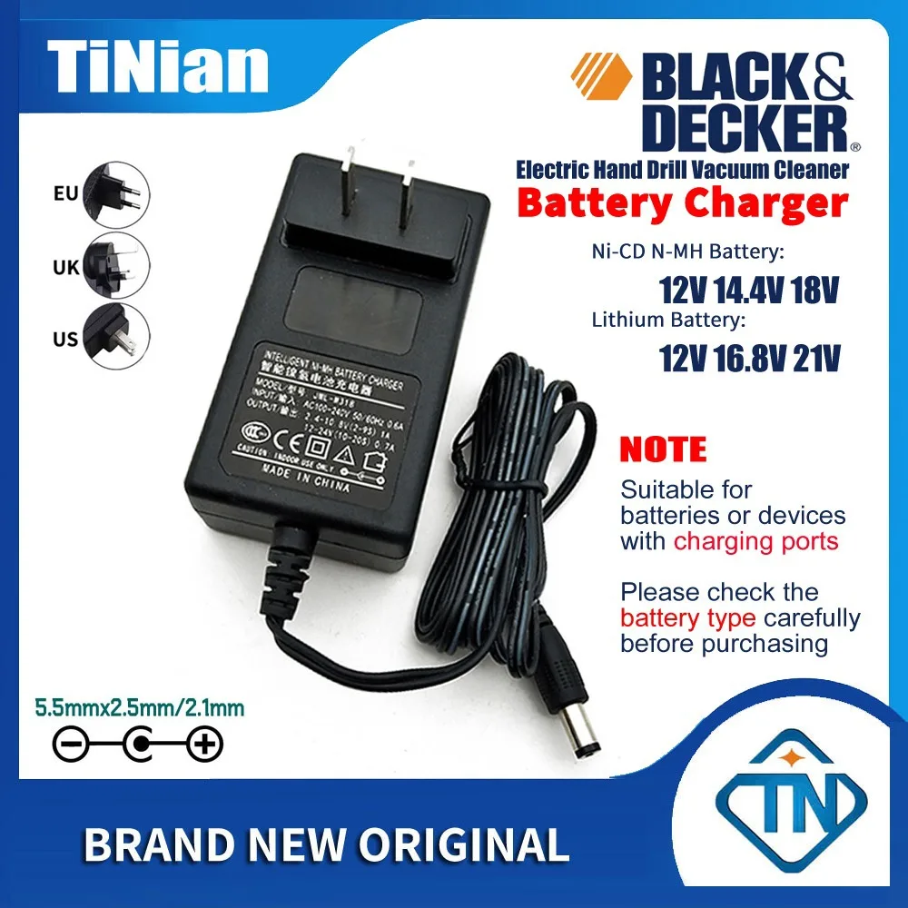 12.6V/14.4V/16.8V/21V 1A เครื่องชาร์จแบตเตอรี่ลิเธียมไอออน NiMH NiCd สำหรับ Black & Decker 12V 14.4V 18V ไร้สายสว่านไฟฟ้าหุ่นยนต์ดูดฝุ่น