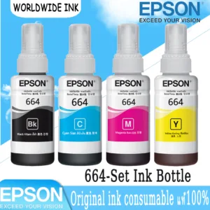 หมึกเติม epson 664 แท้ Origina ใช้กับ 4 สี 4 ขวด รองรับสำหรับเครื่องพิมพ์รุ่น L SeriesL100 L120 L200 L210 L220 L360 L365