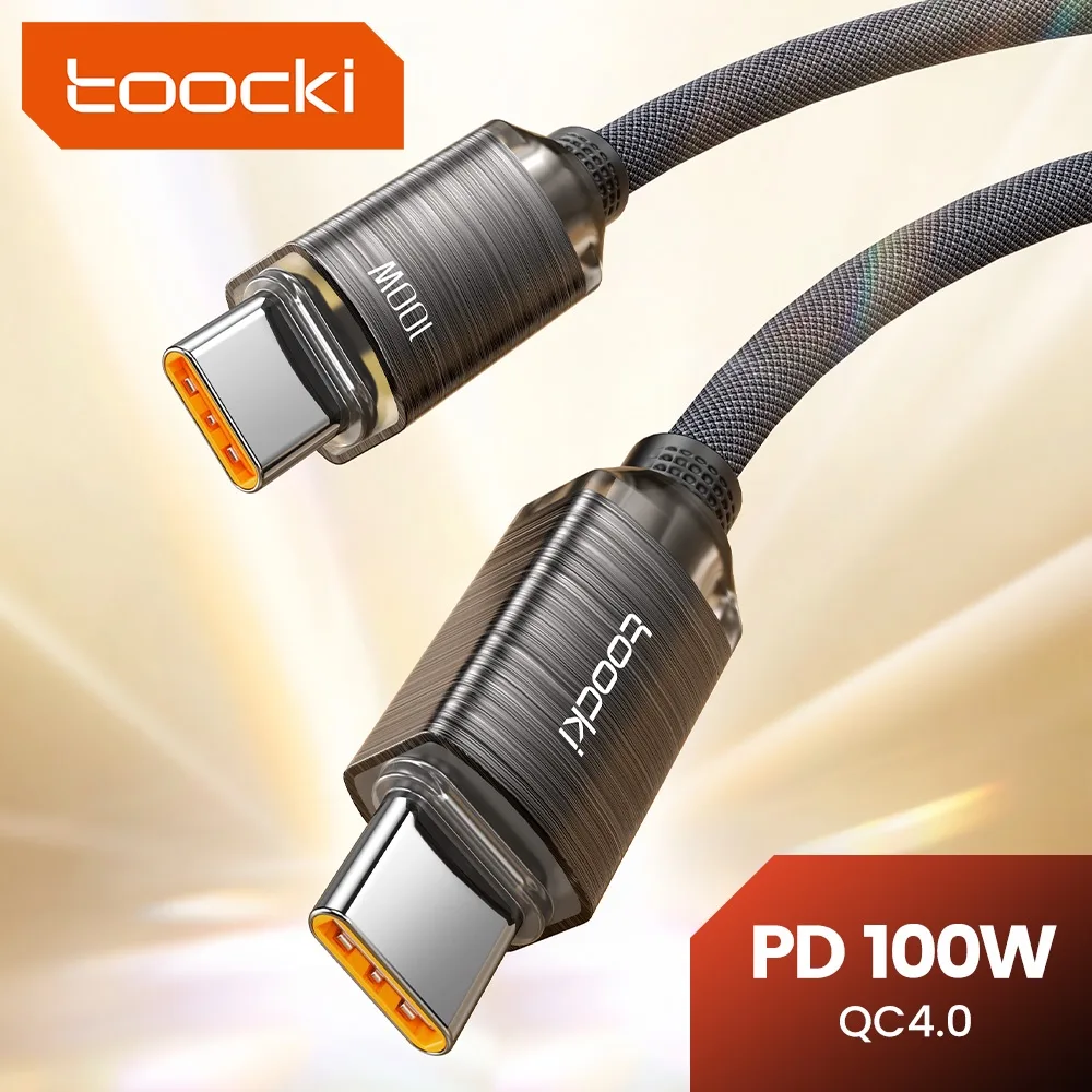 Toocki สายเคเบิลชาร์จเร็ว 100W Type C เป็น Type C 66W USB Type C A-L C-L PD คริสตัล