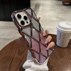 เคสโทรศัพท์มือถือแบบนิ่ม กันกระแทก กันรอยเลนส์กล้อง ลายหมากรุก แต่งกลิตเตอร์ ไล่โทนสี สําหรับ iPhone 11 12 13 14 15 Pro Max 14 15plus