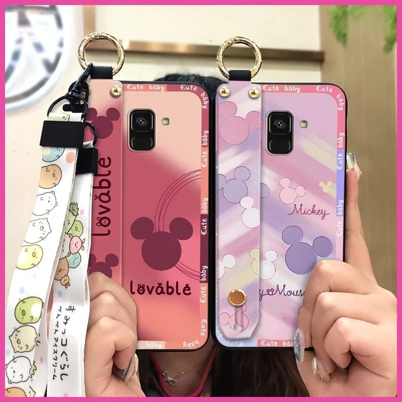 ring Silicone Phone Case For Samsung Galaxy A8 Plus 2018/A8+ 2018/SM-A730F Lanyard Back Cover Anti-knock Soft case