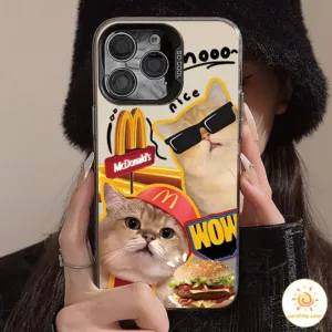 แฟชั่นน่ารักแม็คโดนัลด์เบอร์เกอร์แมว ไอโฟน11 For iPhone12 13 14 15Pro MAX X XS XR XS 6 7 8Plus SE2020เคสโทรศัพท์แอปเปิ้ล