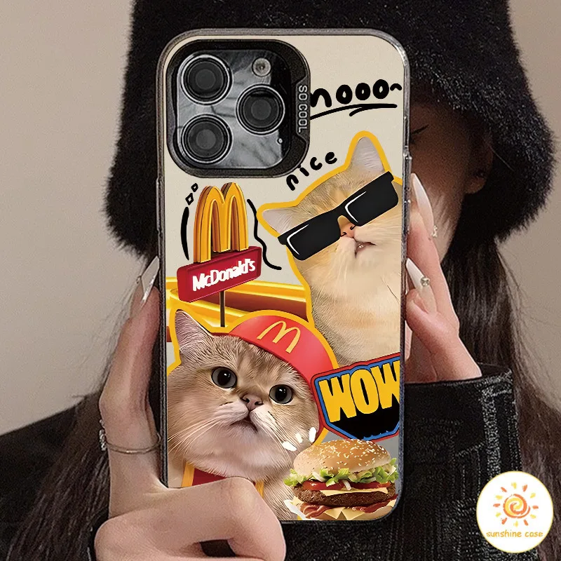 แฟชั่นน่ารักแม็คโดนัลด์เบอร์เกอร์แมว ไอโฟน11 For iPhone12 13 14 15Pro MAX X XS XR XS 6 7 8Plus SE2020เคสโทรศัพท์แอปเปิ้ล