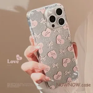 เคสโทรศัพท์มือถือนิ่ม แบบใส เต็มจอ ประดับโบว์ สีชมพู สร้างสรรค์ สําหรับ iPhone 15 14 13 12 11 Pro MAX X XR XS MAX 7 8 Plus