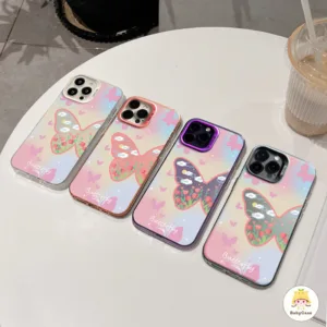 แฟนตาซีผีเสื้อน่ารักทิวลิปชุบโลหะเลนส์ iPhone 15 11 13 7Plus 14 12 Pro Max XR X XS MAX 7 14 6s 15 6 8 Plus SE