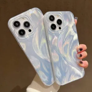 เคสโทรศัพท์สีเงิน for iPhone 15 14 13 12 Pro Max 15 14 Plus iPhone 11 เส้นด้ายขนนกบางเบาหรูหราป้องกันการตก