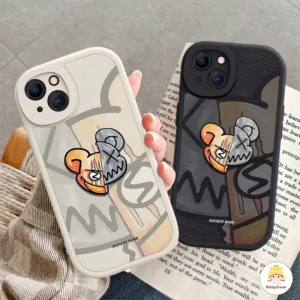 แบรนด์แฟชั่นการ์ตูนหมีน่ารักคู่ชุดเข้ากันได้ iPhone 11 12 13 14 Pro Max 7Plus XR 8Plus X XS Max  กรณี Soft Tpu