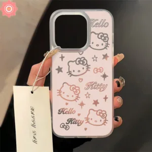 แฟชั่นน่ารักการ์ตูนdoodle Hello Kitty StarsสําหรับIPhone 11 13 15 14 12 Pro MAX XR 7Plus 8 6 6s 7 Plus XS X MAX SE 2020 หรูหราหลุมขนาดใหญ่Frostedกรณีโปร่งใส