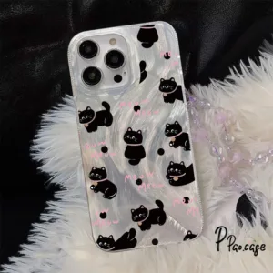 ลูกแมวโบว์การ์ตูนเส้นด้ายขนนก เข้ากันได้เคสไอโฟน 13 11 15 12 14 Pro Max XR 14 15 7 8 Plus 14 11 12 Pro XS MAX X SE 2020