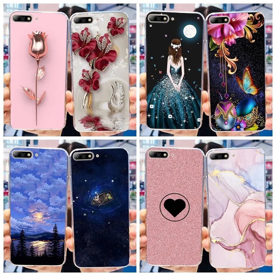 เคสโทรศัพท์มือถือแบบนิ่ม ใส ลายการ์ตูนหินอ่อน ดอกไม้ยอดนิยม สําหรับ Huawei Y7 Pro (2018) Y7Pro 2018